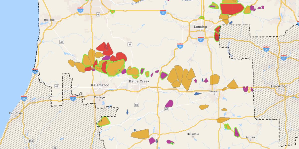 Michigan Disaster Map Tens of thousands of customers without power after severe weather hits ...