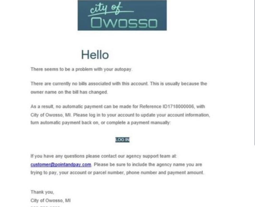 Owosso example of scam