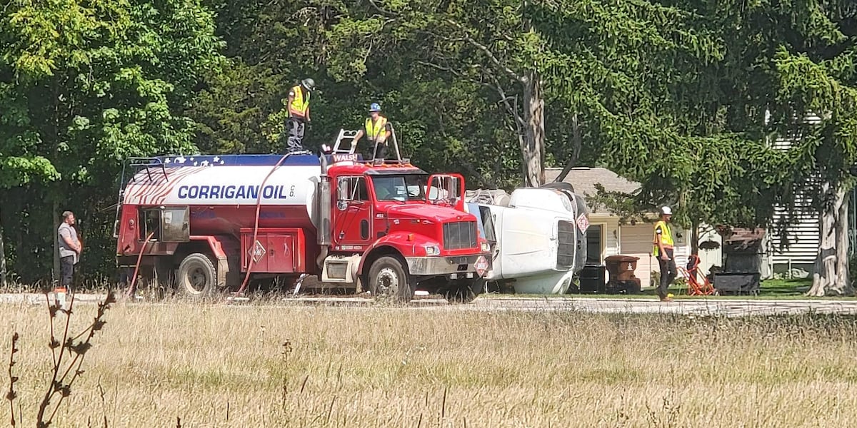 Two injured after tanker overturns in Howell crash