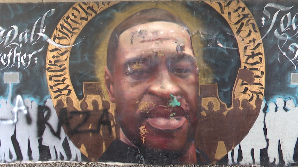 The George Floyd Mural under the I-496 bridge on the Lansing River Trail after city removes...