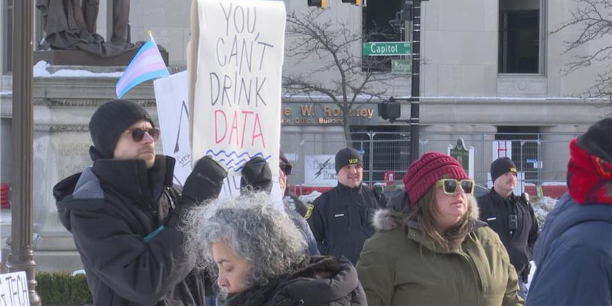 Residents protest data centers outside Michigan Capitol as debates rage on