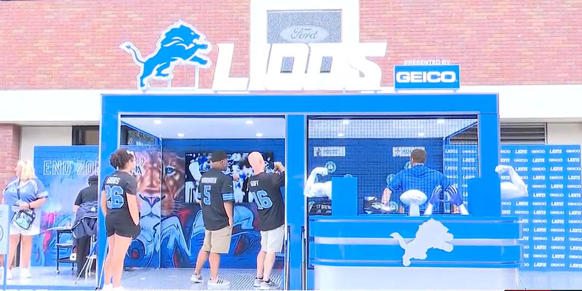 Lions fans celebrate a preseason victory at Ford Field.