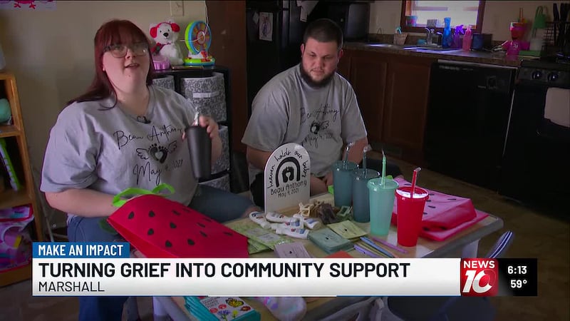 Sabrina and Brenden Miller deliver bags full of comfort items to Oak Lawn Hospital each year...